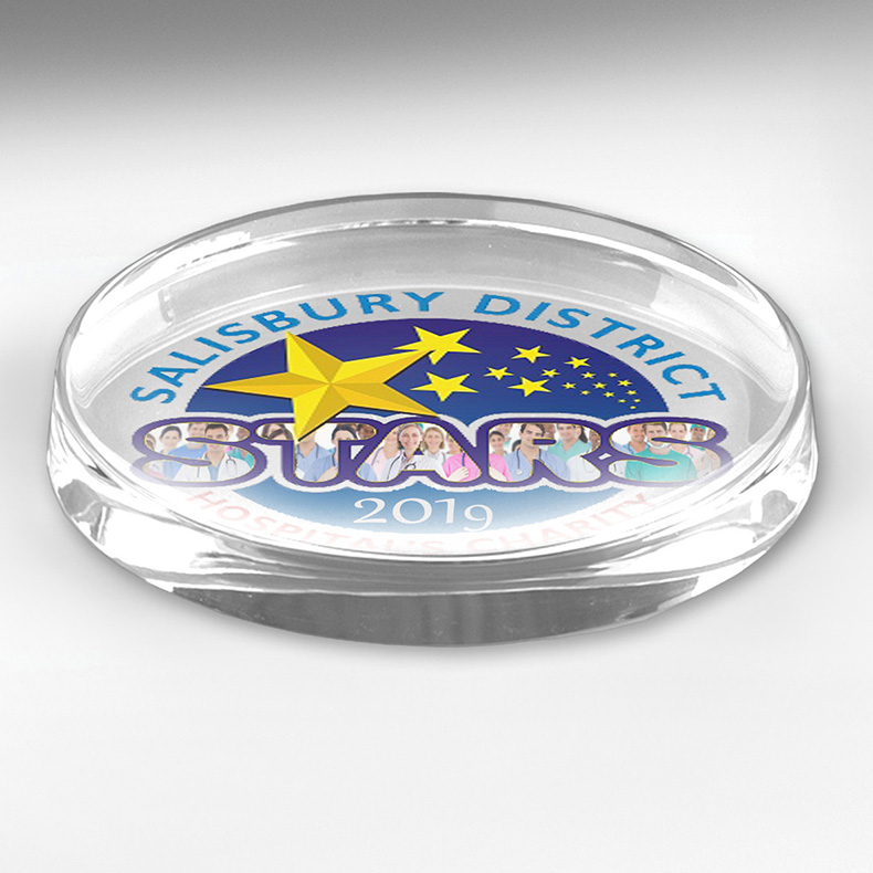 Oval Glass Award Paperweight - 3” x 5” x 3/4”
